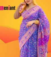 (LS-02) Half Silk Screen Print Saree – A Perfect Blend of Style and Comfort!