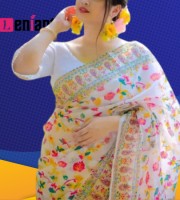 (এল-শ- ১৩)হাফ সিল্ক স্কিন প্রিন্ট শাড়ি