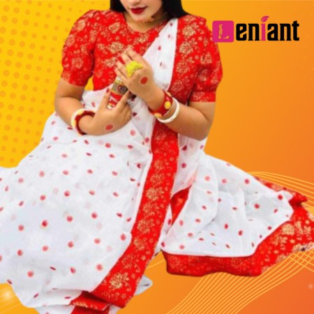 (এল -শ- ১৬)হাফ সিল্ক শাড়ি উইথ ব্লাউজ